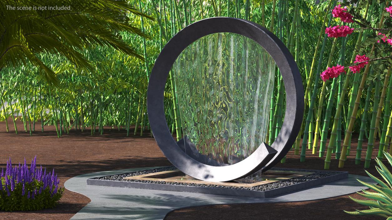 Modern Round Fountain with Black Pebble 3D model