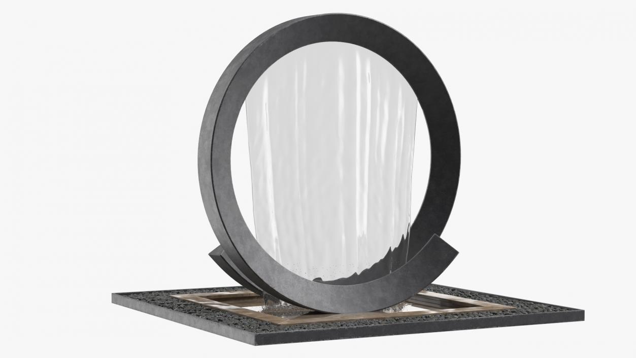 Modern Round Fountain with Black Pebble 3D model