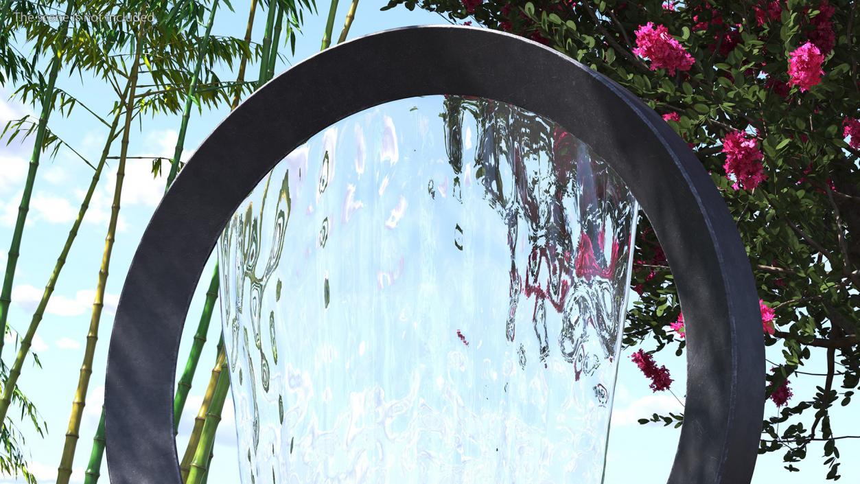 Modern Round Fountain with Black Pebble 3D model