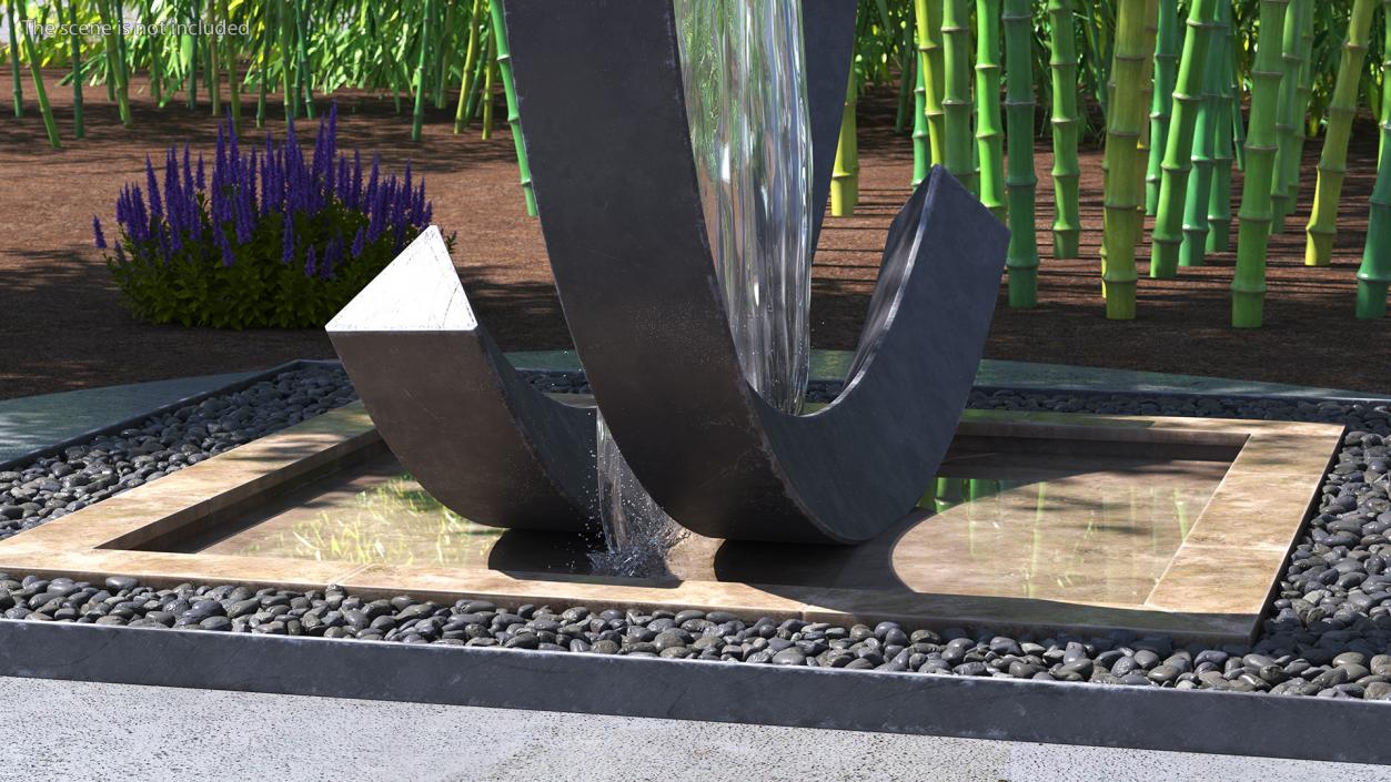 Modern Round Fountain with Black Pebble 3D model