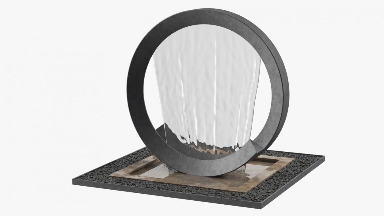 Modern Round Fountain with Black Pebble 3D model