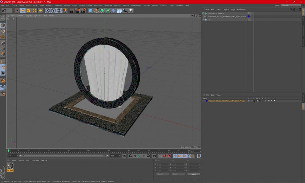 Modern Round Fountain with Black Pebble 3D model