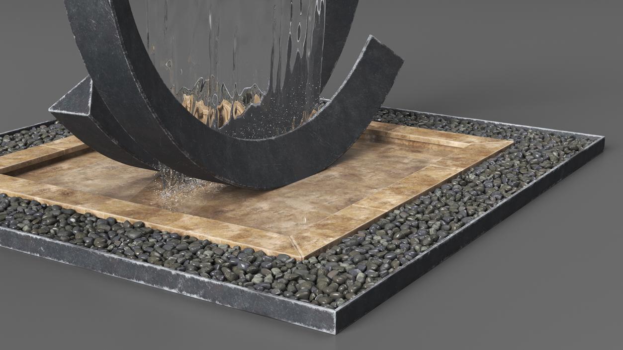 Modern Round Fountain with Black Pebble 3D model