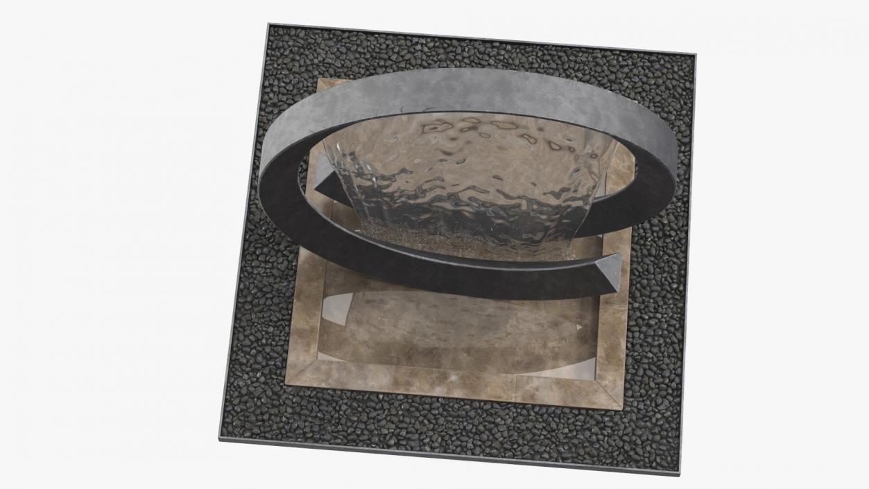 Modern Round Fountain with Black Pebble 3D model