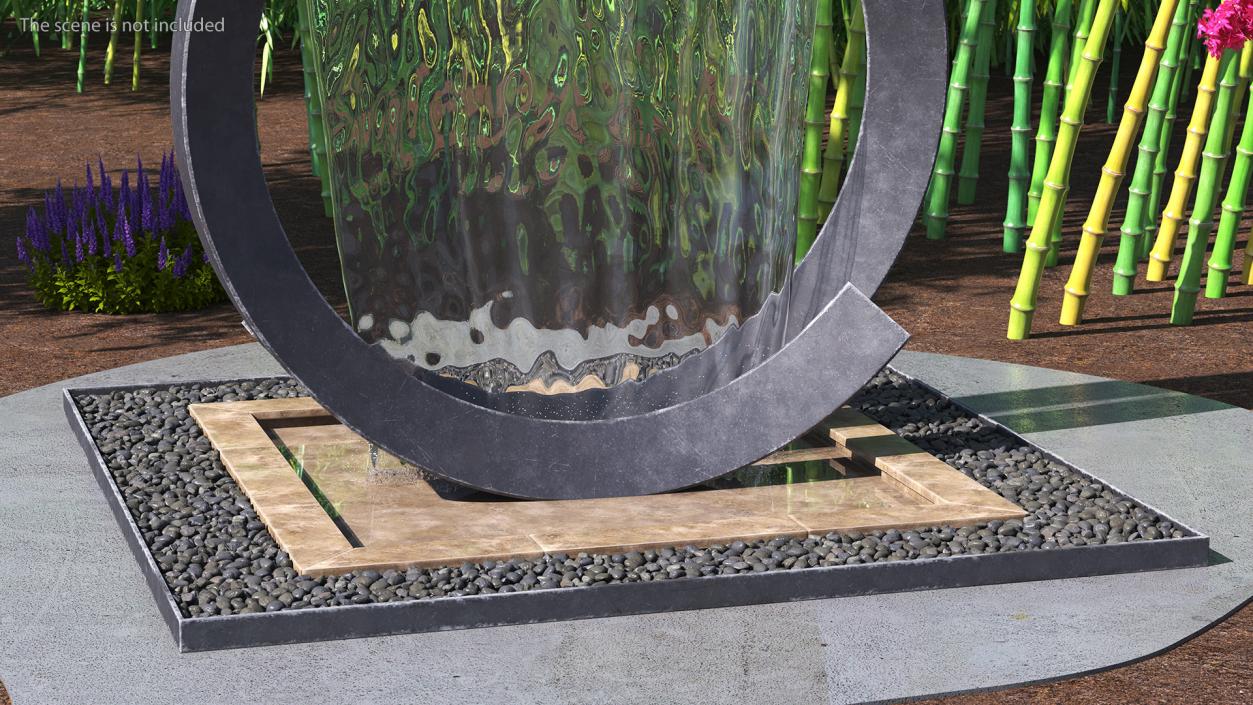 Modern Round Fountain with Black Pebble 3D model