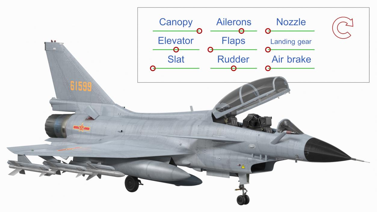 3D model Chengdu J10 S Tandem Seated Armed Rigged