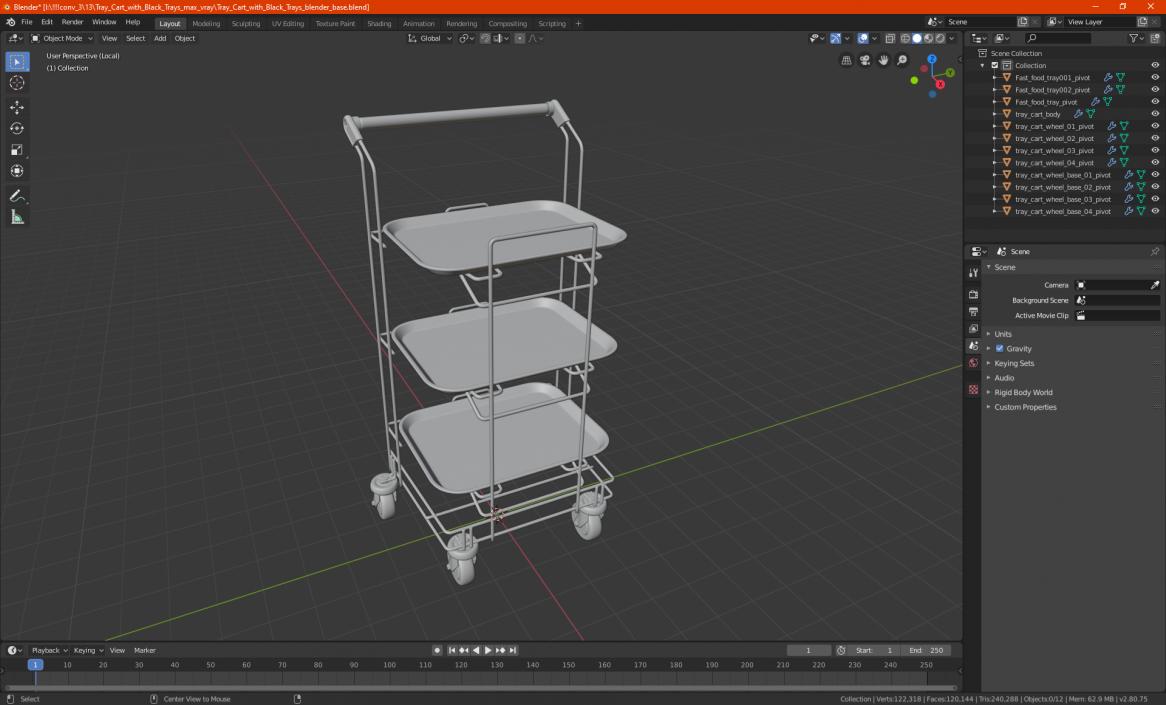 3D Tray Cart with Black Trays