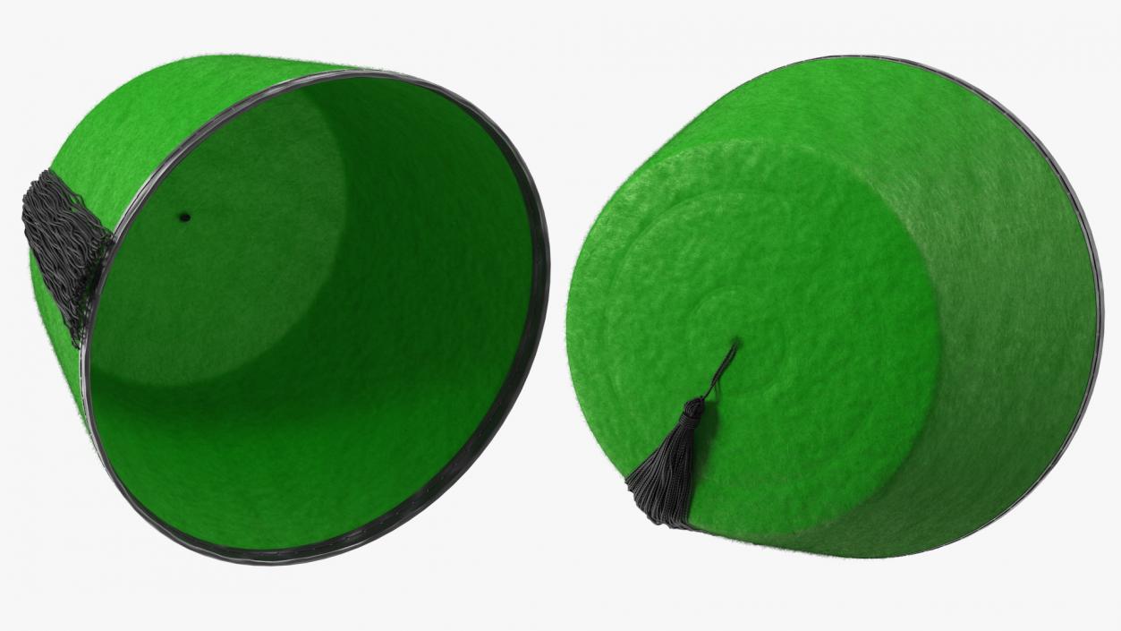 Traditional Arabic Green Fez Hat With Black Tassel Fur 3D model