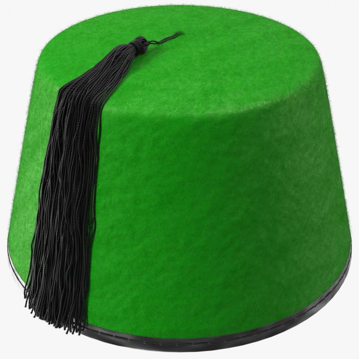 Traditional Arabic Green Fez Hat With Black Tassel Fur 3D model