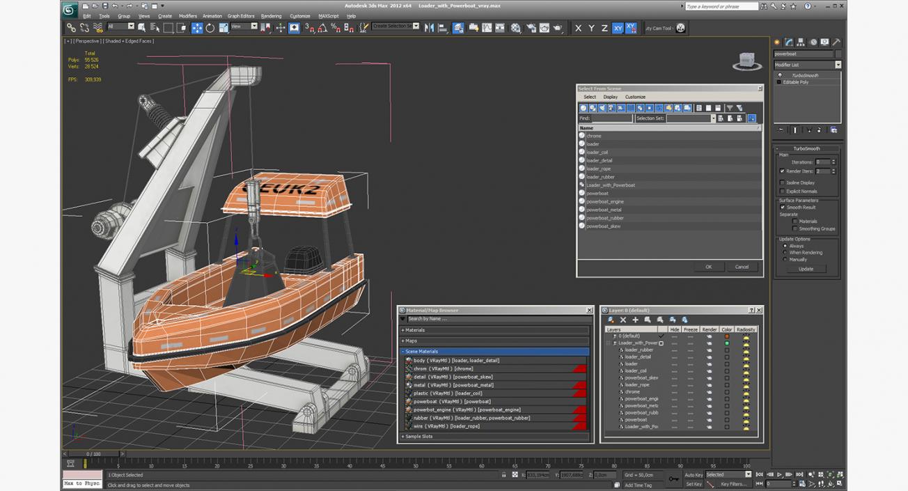 3D Powerboat on Crane model