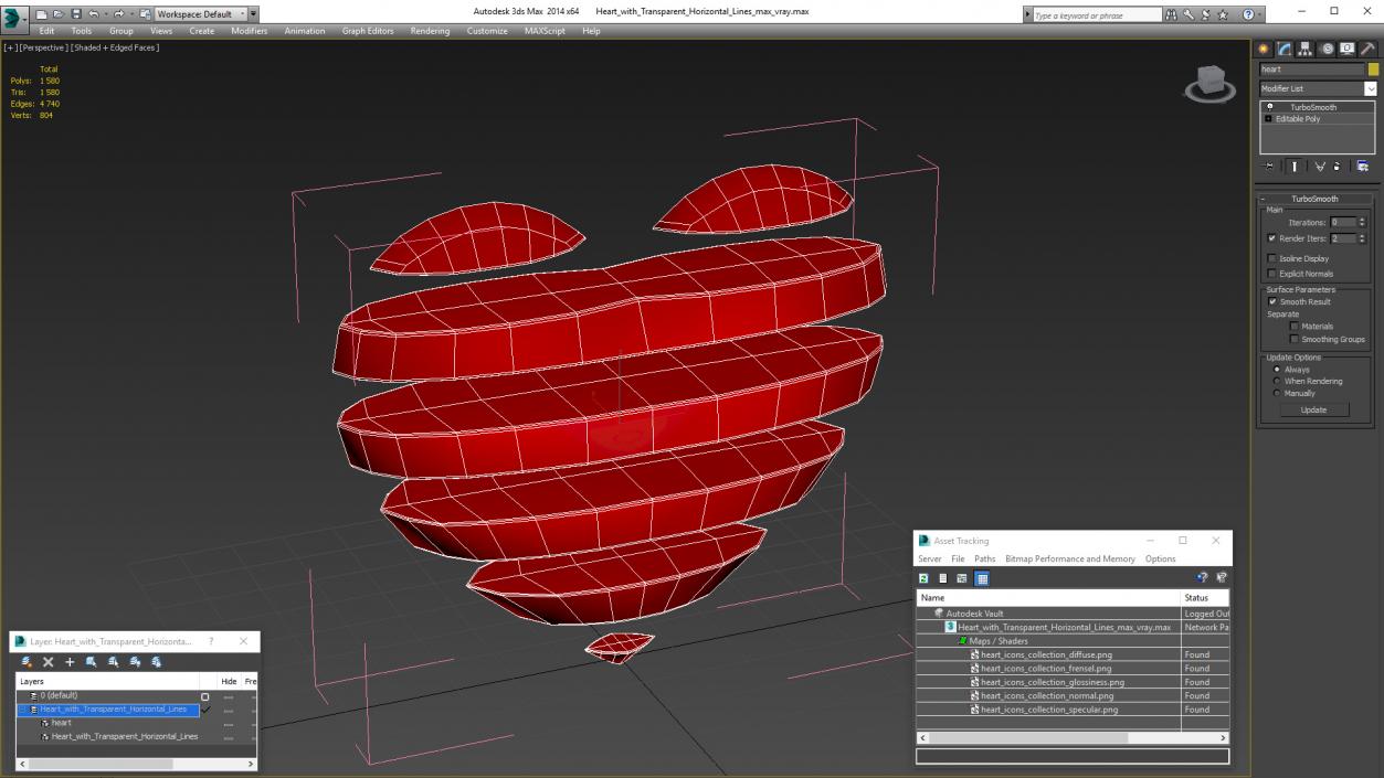 Heart with Transparent Horizontal Lines 3D model