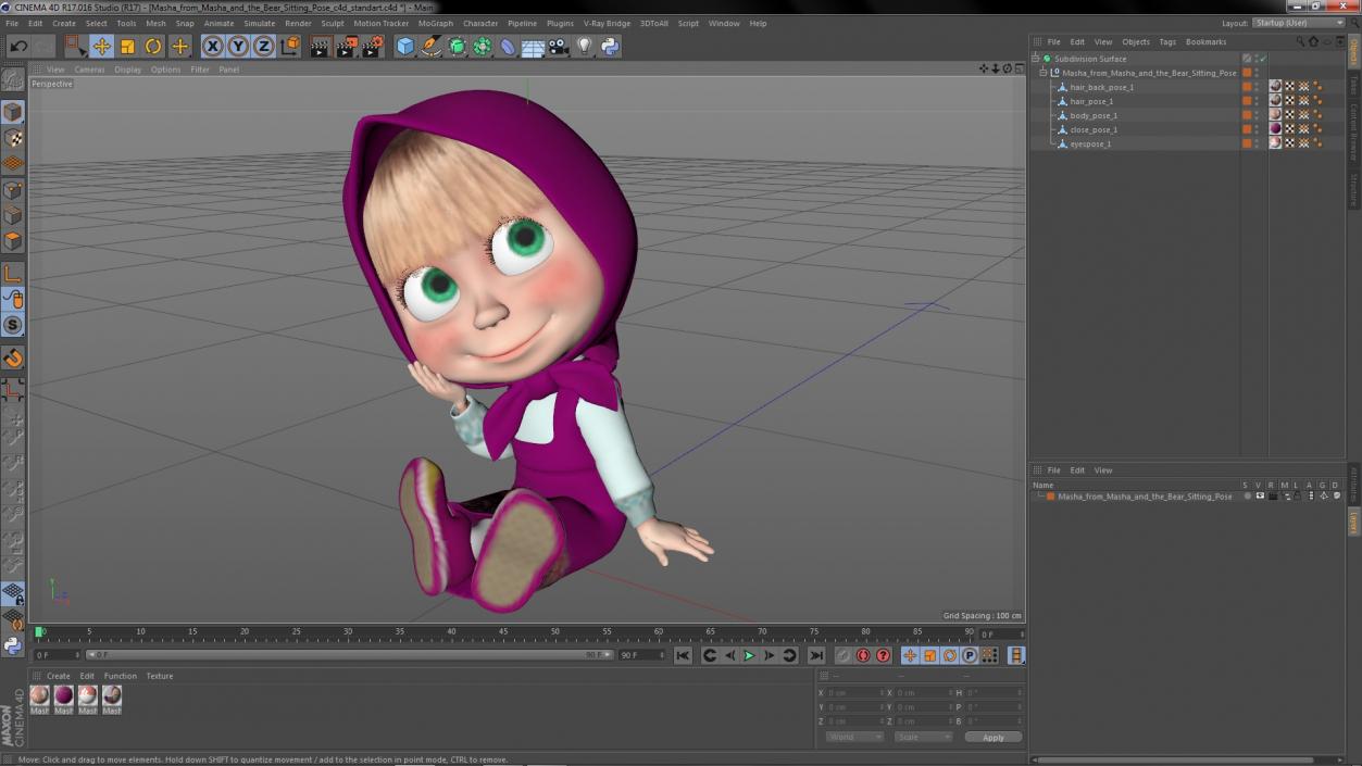 Masha from Masha and the Bear Sitting Pose 3D