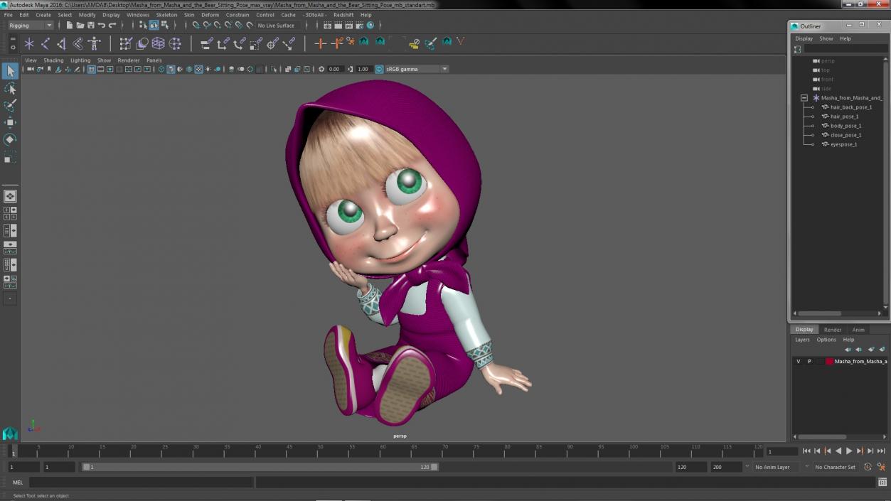 Masha from Masha and the Bear Sitting Pose 3D