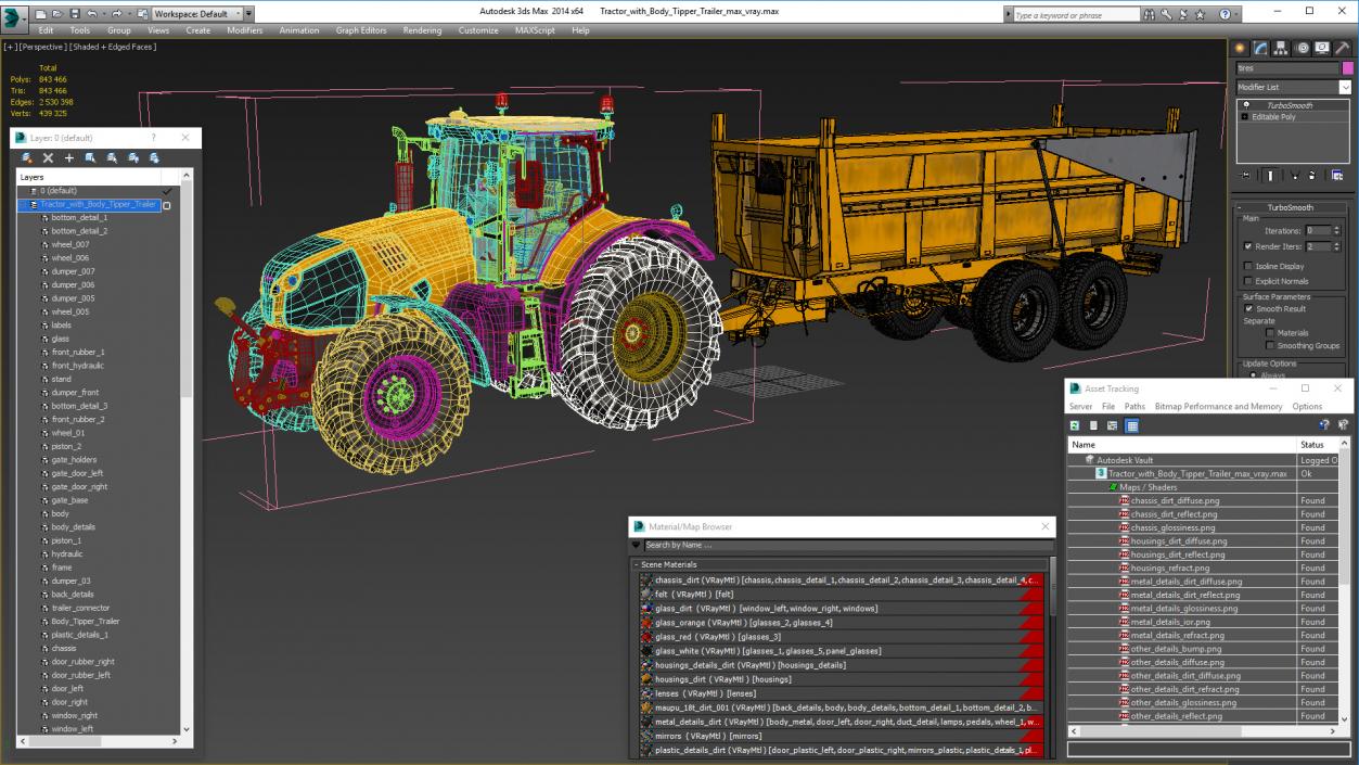 Tractor with Body Tipper Trailer 3D