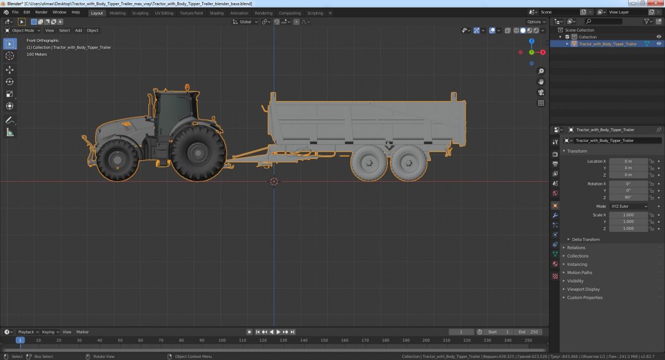 Tractor with Body Tipper Trailer 3D