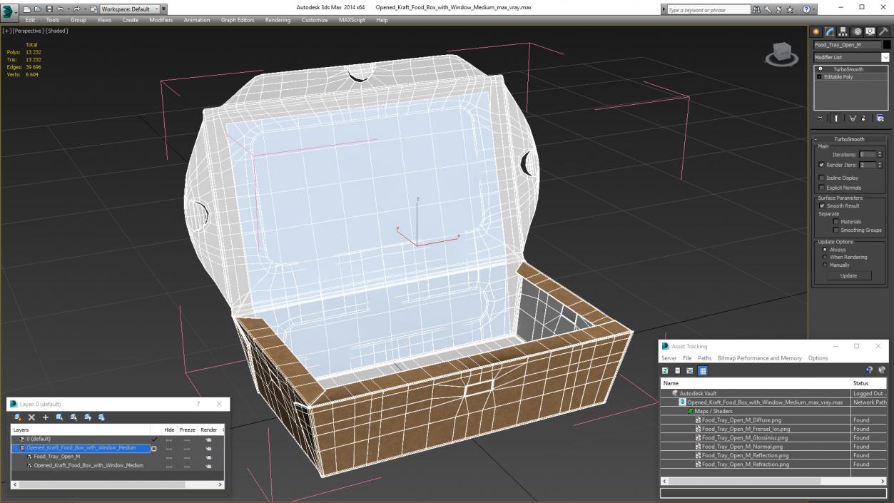 3D model Opened Kraft Food Box with Window Medium