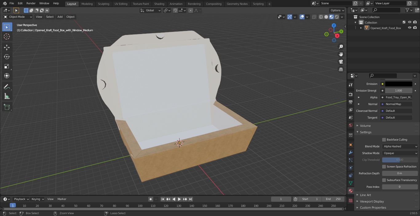 3D model Opened Kraft Food Box with Window Medium