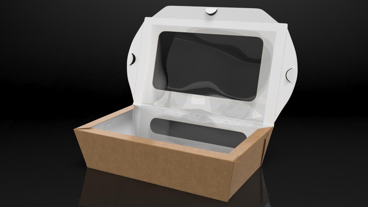 3D model Opened Kraft Food Box with Window Medium