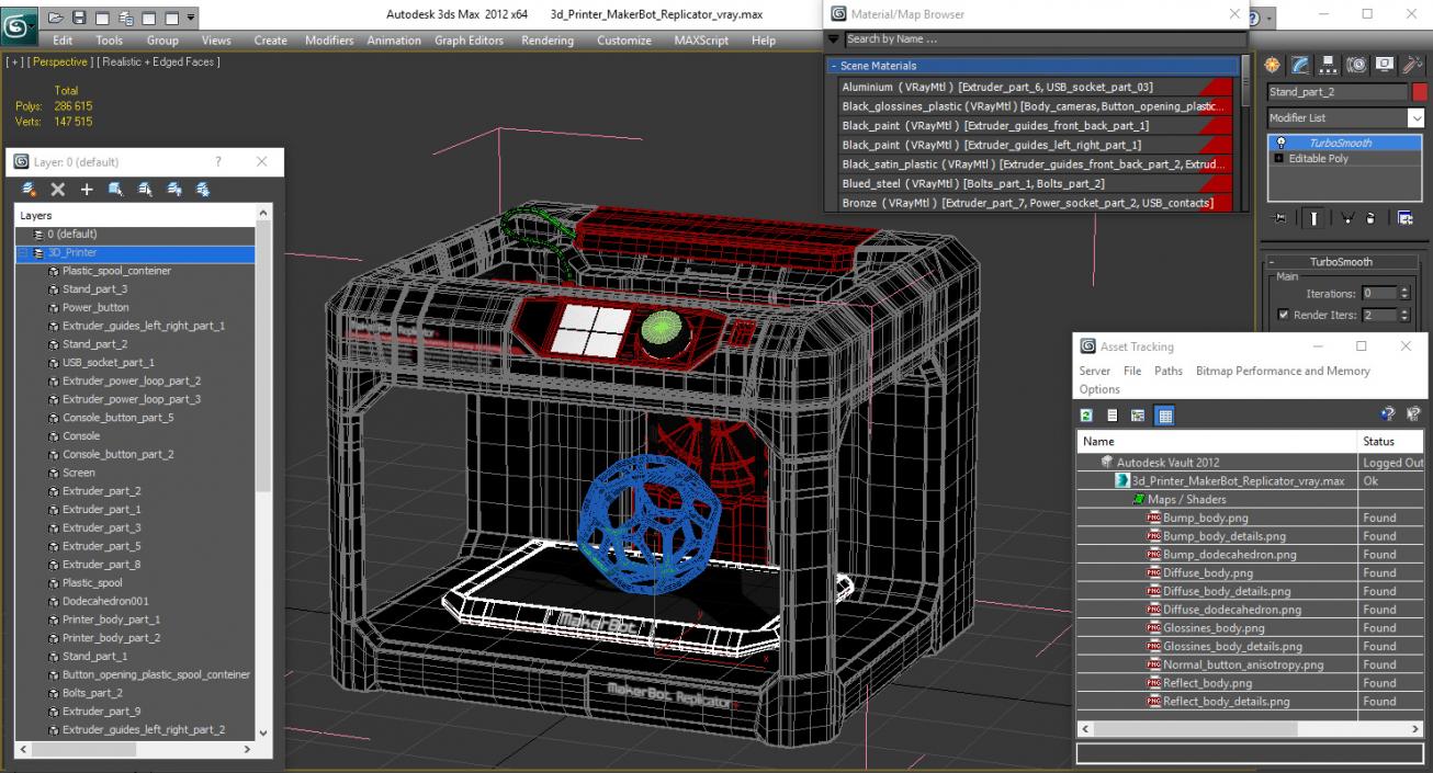 3D model 3d Printer MakerBot Replicator