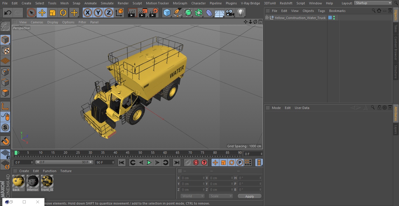 3D Yellow Construction Water Truck