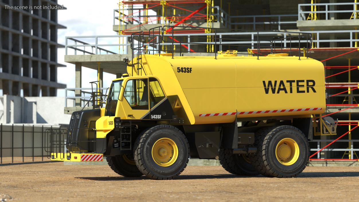 3D Yellow Construction Water Truck