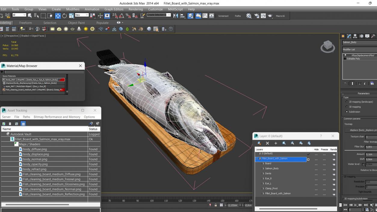 Fillet Board with Salmon 3D model