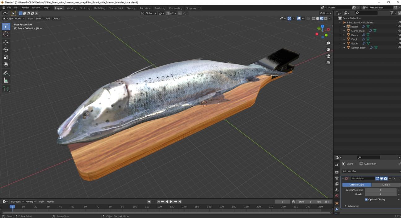 Fillet Board with Salmon 3D model