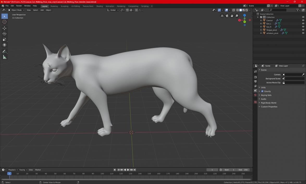 Caracal Cat Walking Pose 3D model