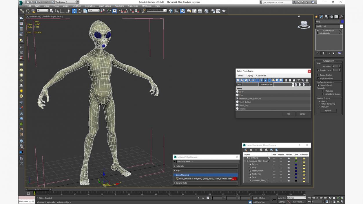 3D Humanoid Alien Creature model