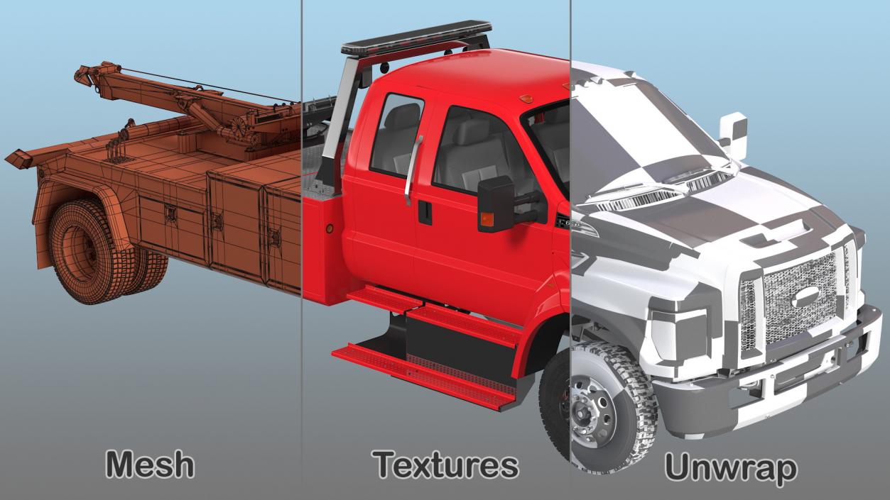 3D Ford F650 Supercab with Jerr-Dan HPL60 Wrecker 2019 Rigged model