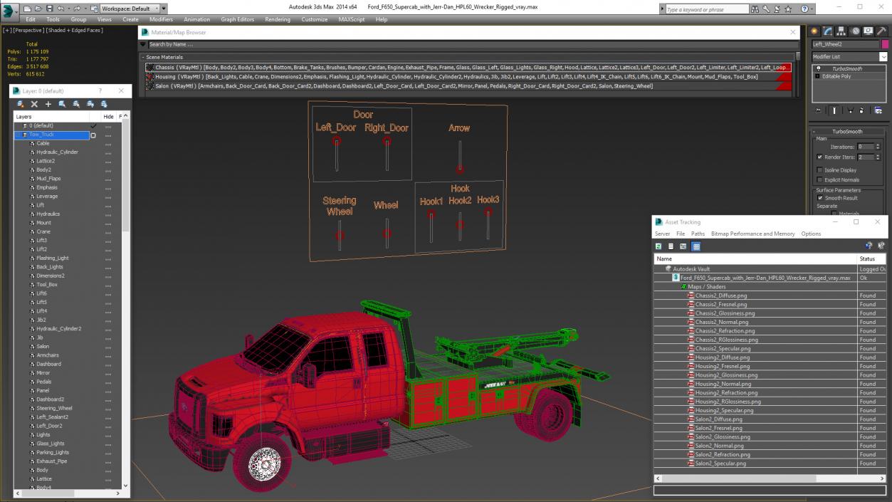 3D Ford F650 Supercab with Jerr-Dan HPL60 Wrecker 2019 Rigged model