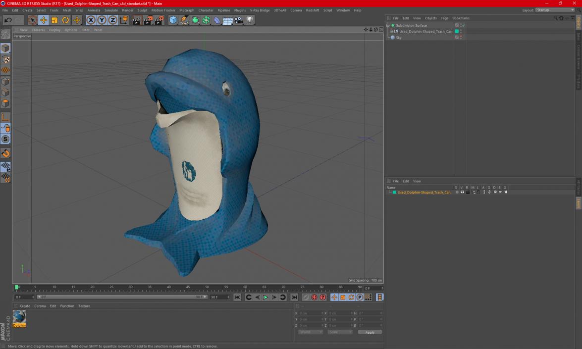 Used Dolphin-Shaped Trash Can 3D model