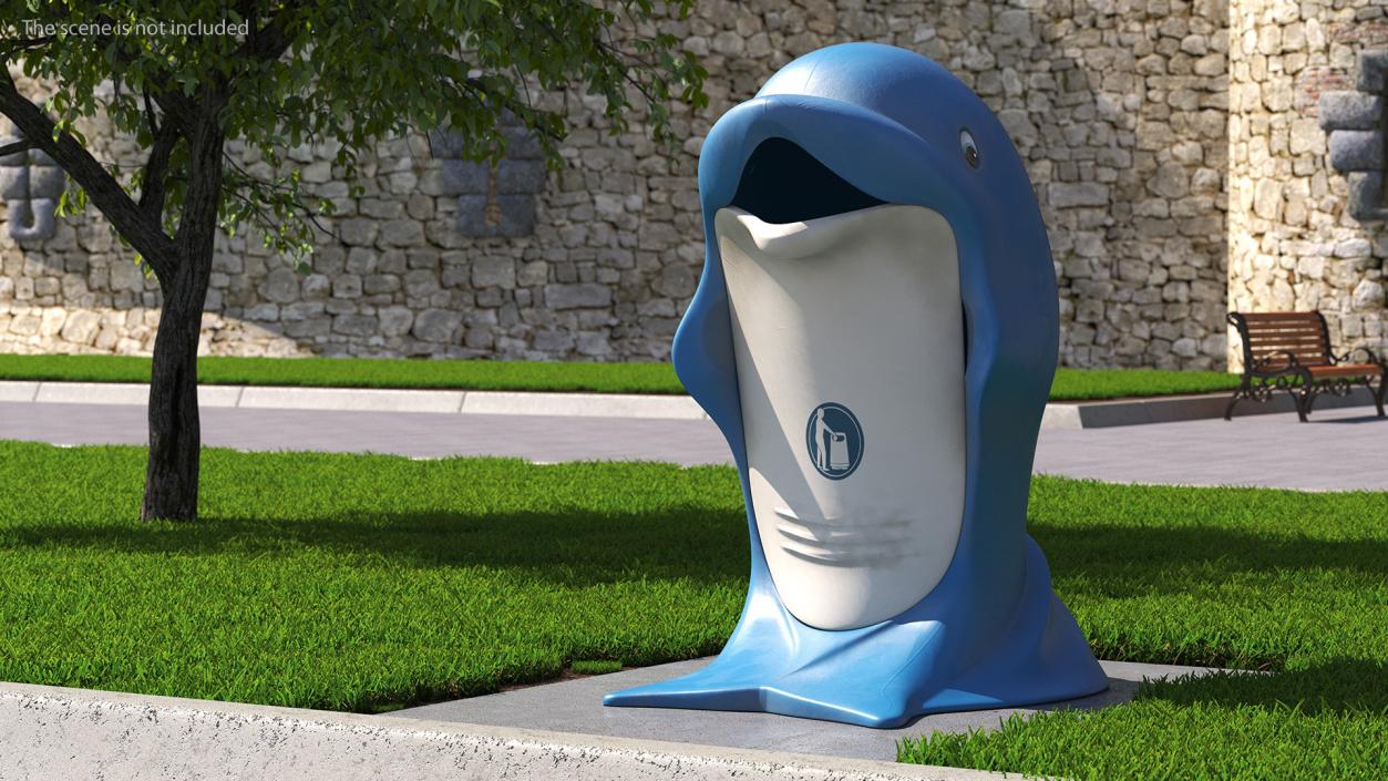 Used Dolphin-Shaped Trash Can 3D model