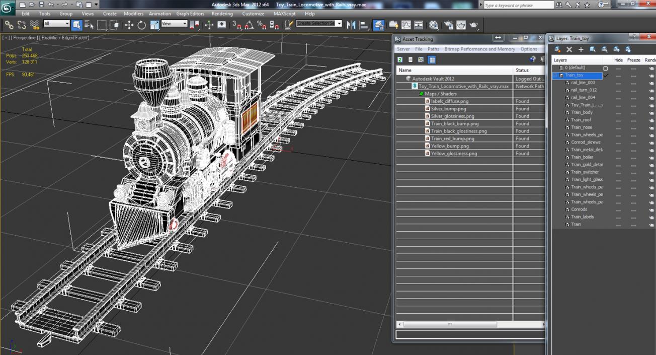 3D Toy Train Locomotive with Rails