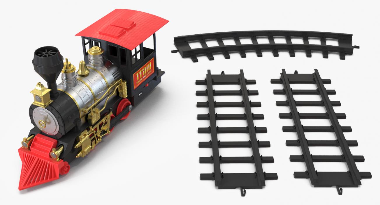 3D Toy Train Locomotive with Rails