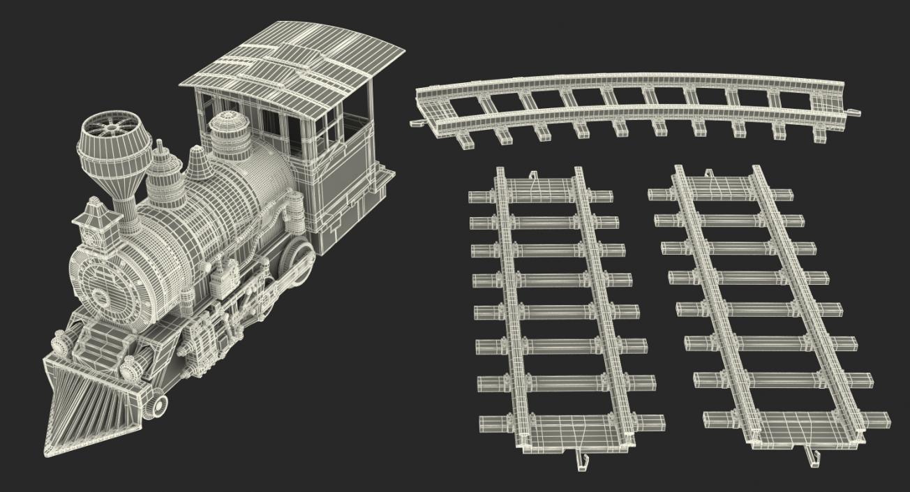 3D Toy Train Locomotive with Rails