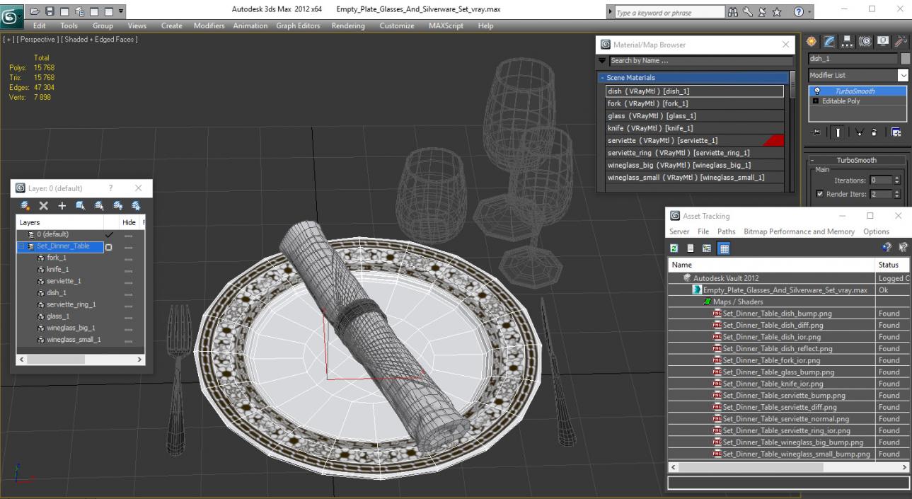 3D Empty Plate Glasses And Silverware Set model