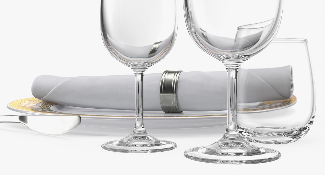 3D Empty Plate Glasses And Silverware Set model