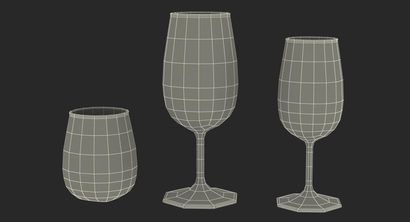 3D Empty Plate Glasses And Silverware Set model