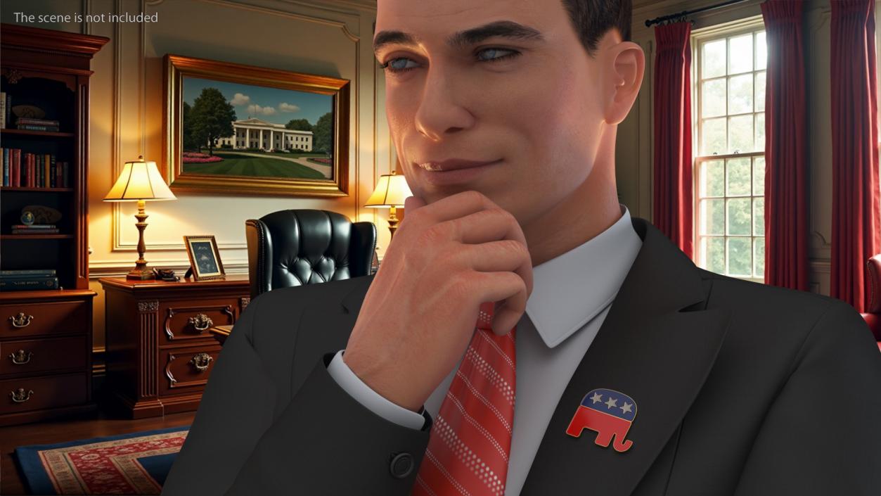 3D model Republican Man Thinking Pose with Republican Badge