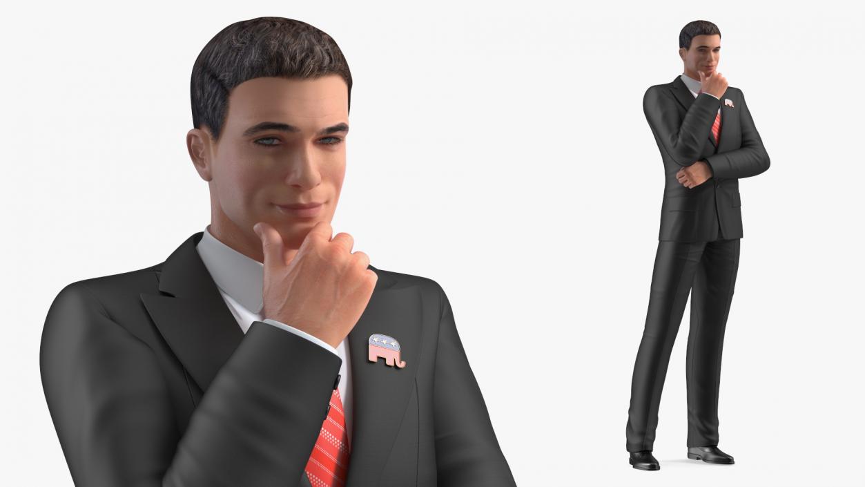 3D model Republican Man Thinking Pose with Republican Badge