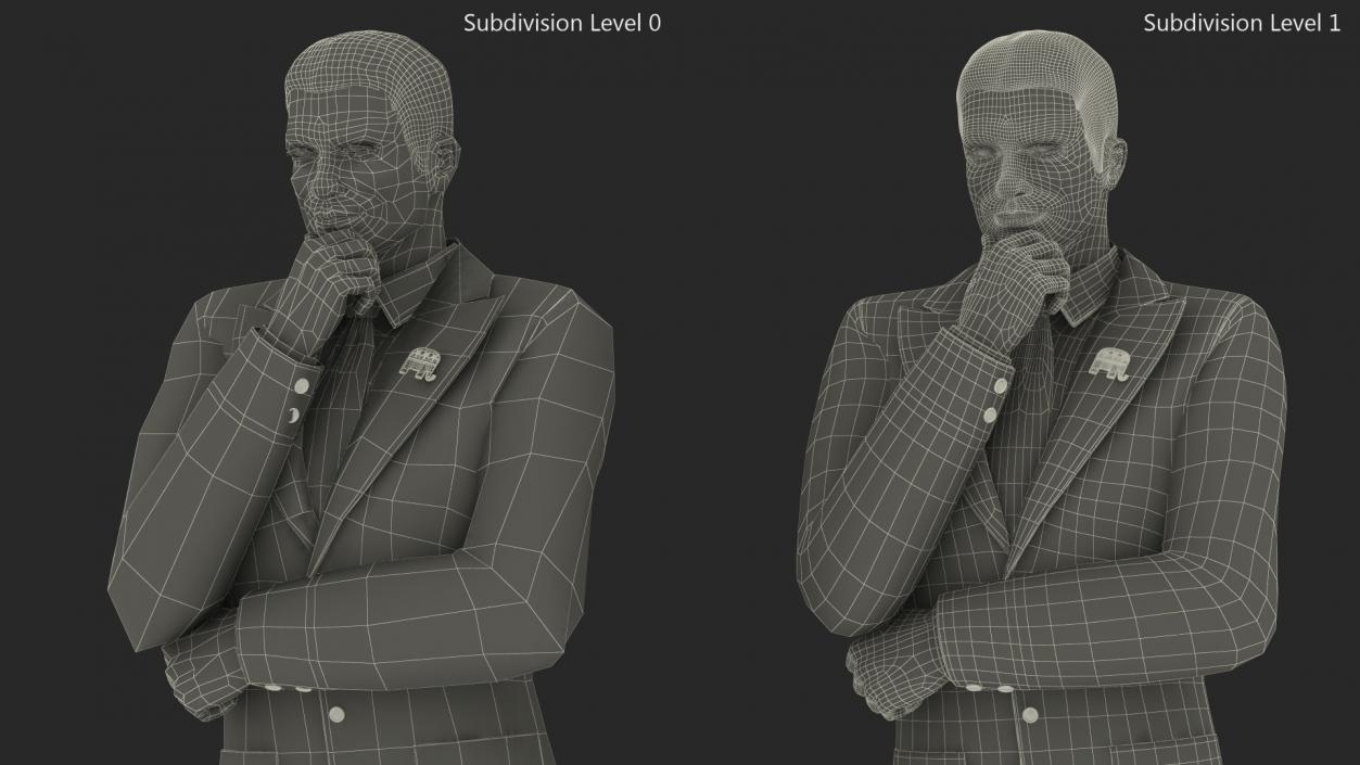 3D model Republican Man Thinking Pose with Republican Badge