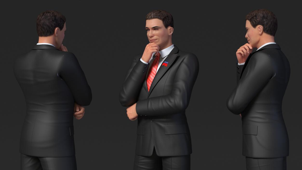 3D model Republican Man Thinking Pose with Republican Badge