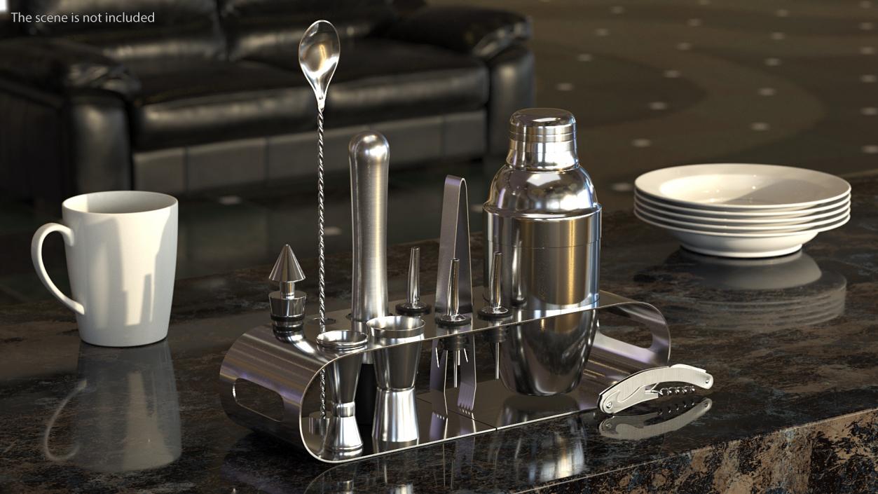 3D Bartender Kit 12 Piece Stainless Steel model