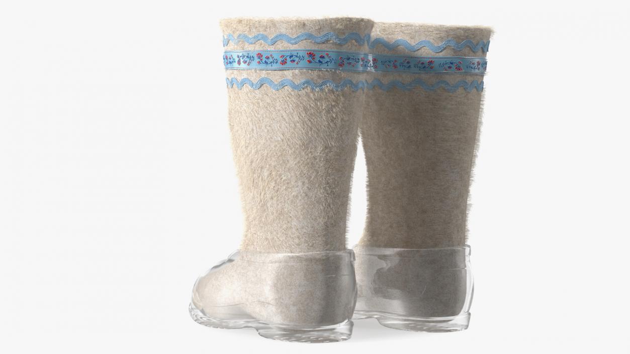 3D Warm White Felt Boots With Transparent Galoshes Fur