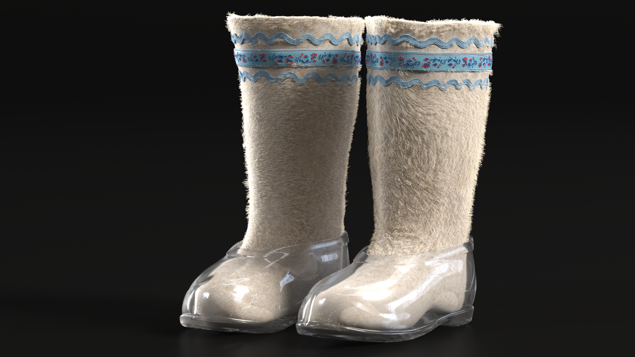 3D Warm White Felt Boots With Transparent Galoshes Fur