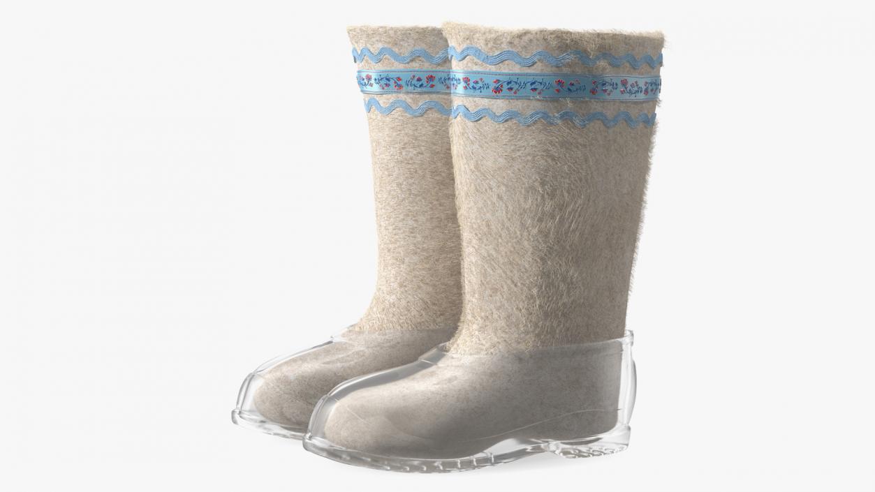 3D Warm White Felt Boots With Transparent Galoshes Fur