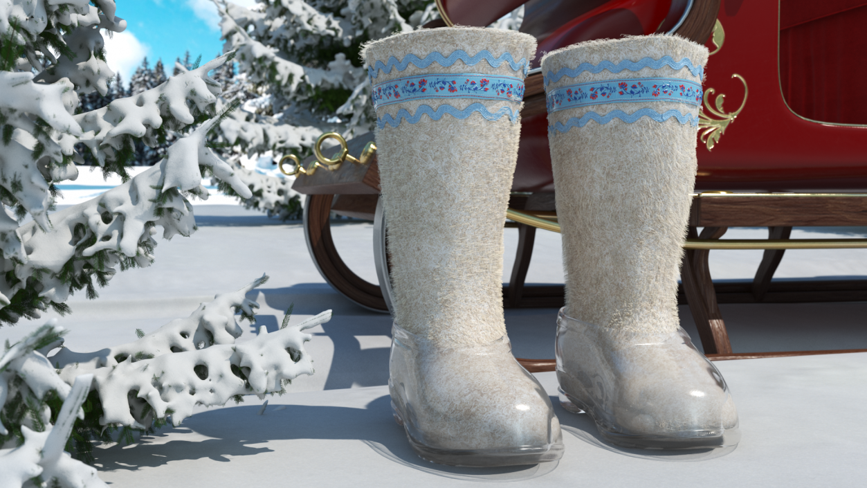 3D Warm White Felt Boots With Transparent Galoshes Fur