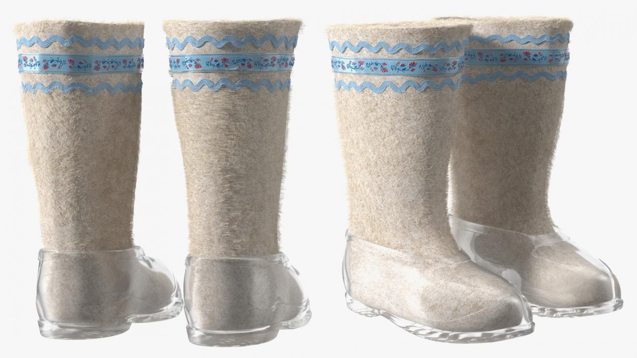 3D Warm White Felt Boots With Transparent Galoshes Fur