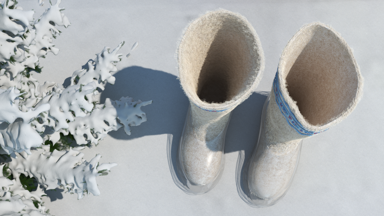 3D Warm White Felt Boots With Transparent Galoshes Fur